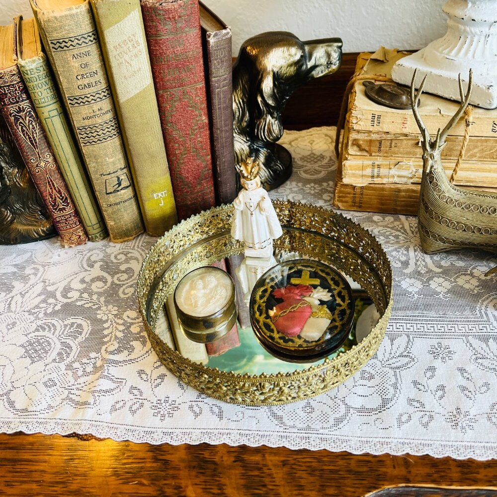 ❌SOLD❌VTG Brass Hollywood Regency Vanity mirror/tray - Picture 7 of 12